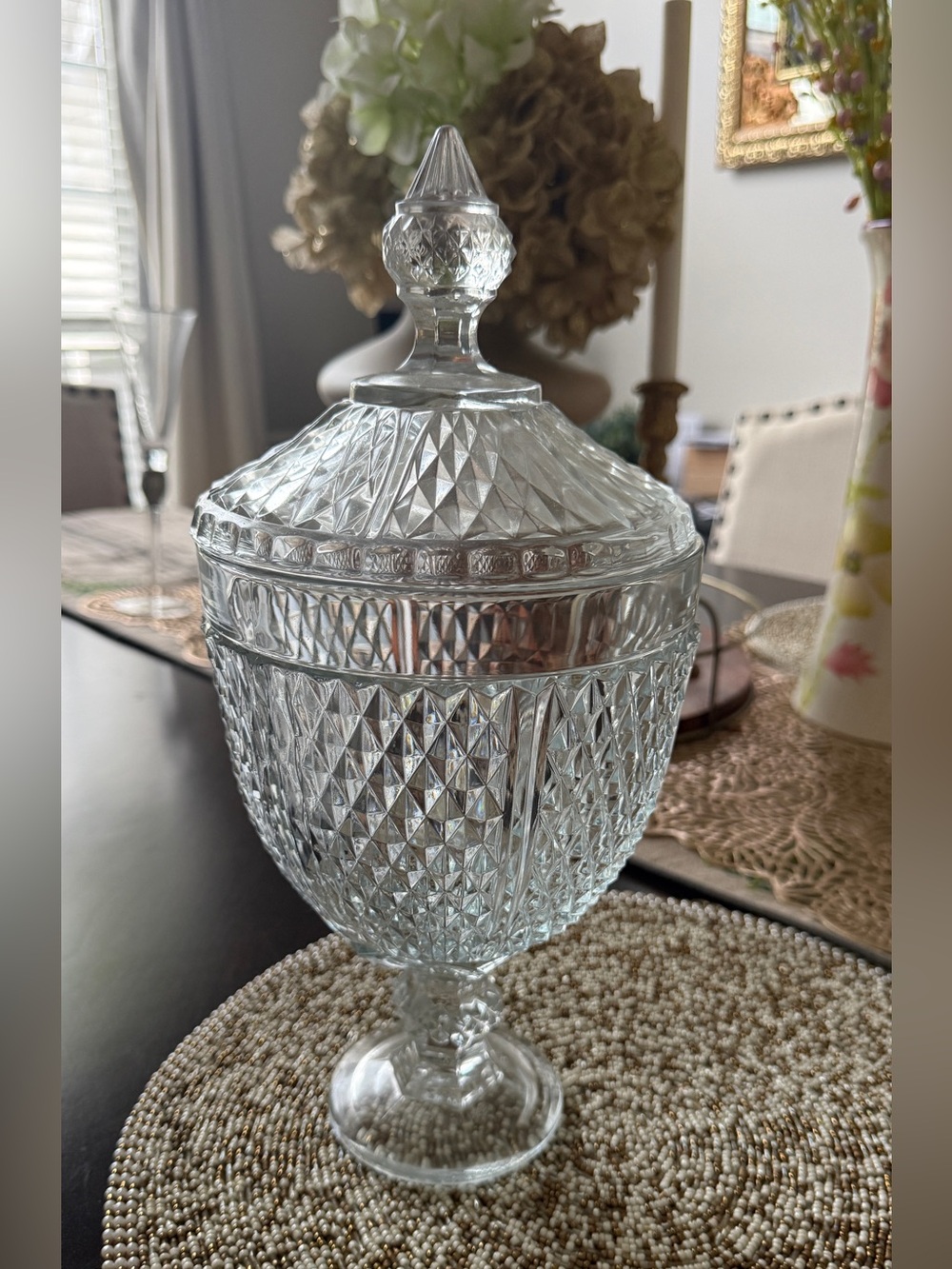 Crystal Glass Covered Pedestal Candy Dish - Clear